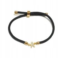 Bransoletki - Bransoletka z Literką A Cyrkonie Czarna z Kolorem Złotym Regulowana - miniaturka - grafika 1