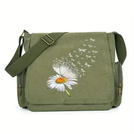 Torebki damskie - TEMU Duża Torba Listonoszka z Nadrukiem Stokrotki i Ważki, Vintage Torebka z Klapką na Ramię, Idealna na Różne Okazje: Zakupy, Podróże, Obiady, - miniaturka - grafika 1