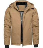 Kurtki męskie - Kurtka zimowa męska beżowa z odczepianym kapturem Recea - miniaturka - grafika 1