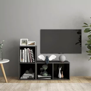 vidaXL Lumarko Szafki TV, 2 szt., szare, wysoki połysk, 72x35x36,5 cm, płyta 3079951 - Szafki RTV - miniaturka - grafika 1