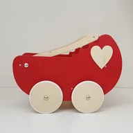 Wózki dla lalek - WÓZEK DLA LALEK falbana czerwony z serduszkiem - miniaturka - grafika 1