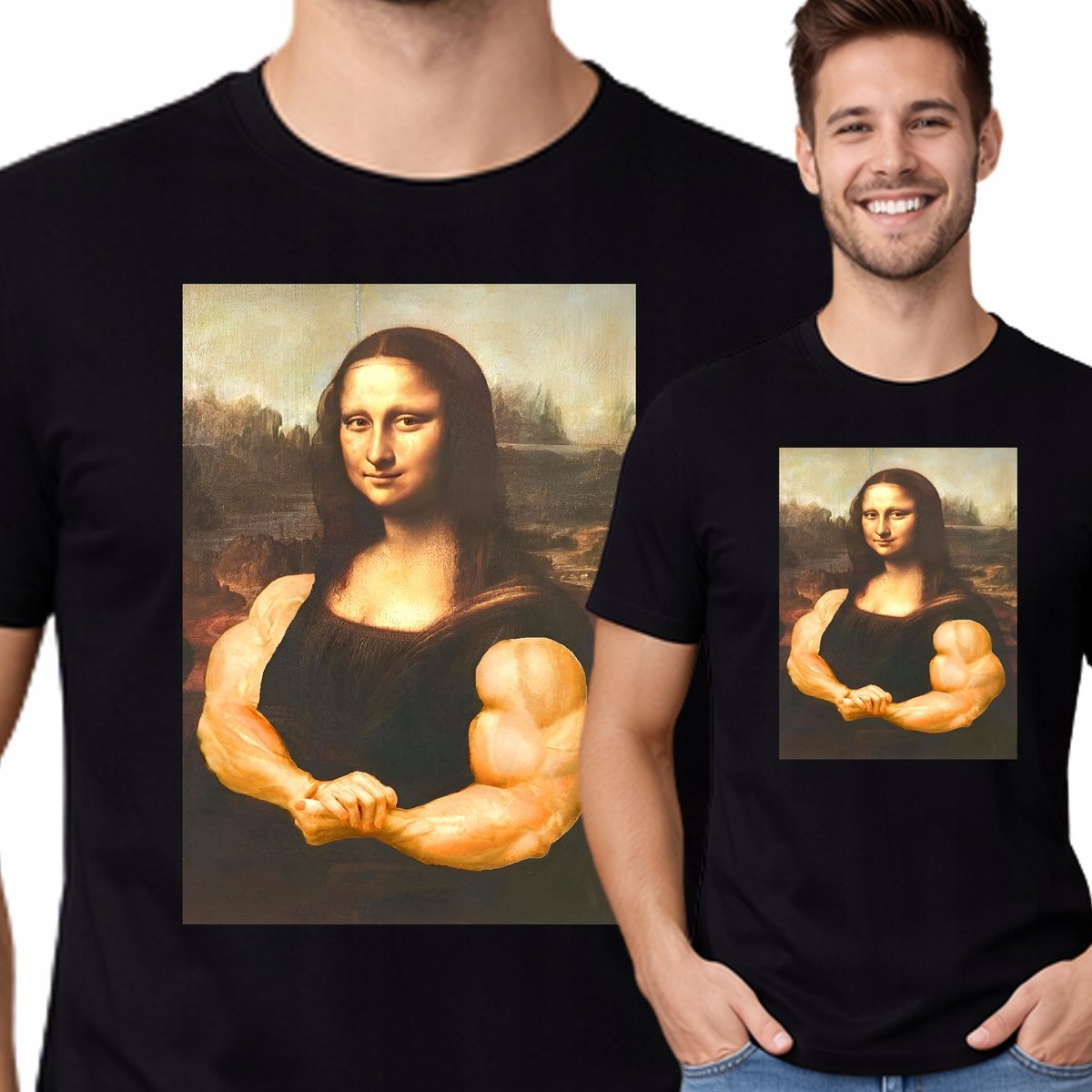 Śmieszna Koszulka Na Siłownię Mona Lisa Biceps Dla Kulturysty P407 CZARNA M