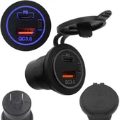 Ładowarki samochodowe - ŁADOWARKA SAMOCHODOWA MONTAŻOWA USB Z WYŁĄCZNIKIEM USB-C PD i QC3.0 BLUE - miniaturka - grafika 1