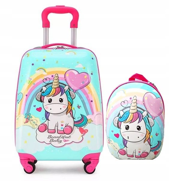 Jednorożec Unicorn Zestaw Walizka Kabinowa Dzieci Bagaż Podróżna Plecak
