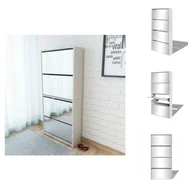 Szafki na buty - vidaXL Szafka na buty z 4 przegrodami z lustrem biała 63×17×134 cm - Półki i szafki na buty - miniaturka - grafika 1
