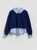 Bluzy dla dziewczynek - Reserved - Bluza z imitacją koszuli - granatowy - miniaturka - grafika 1