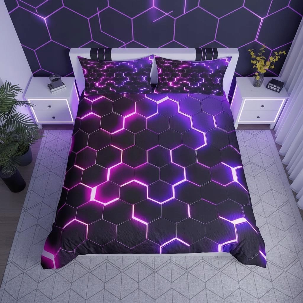 Pościel mikrofibra 135x200cm+2poszewki na poduszka 80x80 neon plaster miodu