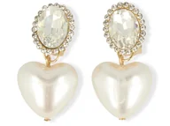 Kolczyki - Klipsy do uszu perłowe serduszka złote wiszące - miniaturka - grafika 1