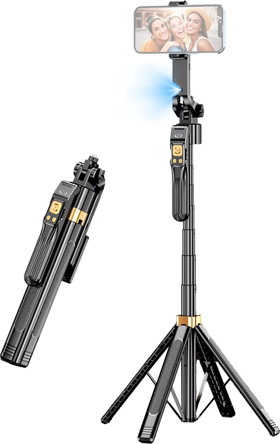 Statyw selfie stick z automatycznym śledzeniem twarzy, 180 cm/71 cali, wysuwany statyw do telefonu ze śrubą 1/4 cala, zdalne wyzwalanie, sterowanie gestami do vlogów selfie, transmisji na żywo, zdjęć grupowych wideo