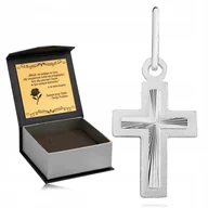 Biżuteria dla dzieci - ELEGANCKI SREBRNY KRZYŻYK RODOWANY PR 925 PAMIĄTKA I KOMUNII ŚWIĘTEJ GRAWER - miniaturka - grafika 1