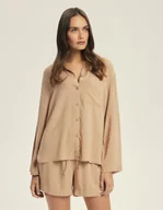 Piżamy damskie - Piżama damska długi rękaw Corenso Esotiq ciemny beżowy XL - miniaturka - grafika 1