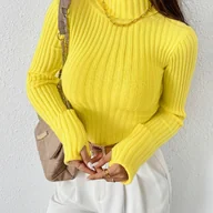 Swetry damskie - TEMU Nowy Damski Sweter na Jesień i Zimę - Casualowy, Elegancki, Wygodny, Jednokolorowy z Wysokim Kołnierzem, Długim Rękawem, Prosty i Elegancki - miniaturka - grafika 1