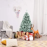 Choinki - COSTWAY 135cm sztuczna choinka 400 igieł PVC ze śniegiem, 200 ciepłych białych światełek LED i metalowy stojak, choinka, zielona - miniaturka - grafika 1