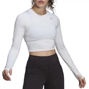 Koszulka adidas Fast Flower Crop Long Sleeve Running Tee HB9237 - biała - Koszulki sportowe damskie - miniaturka - grafika 1