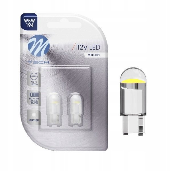 Żarówki W5w T10 Led 194 Diody Cob Soczewka Szklana Zimna Biała 6000k