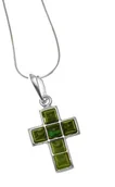 Biżuteria religijna - Srebrny krzyżyk z malachitem - miniaturka - grafika 1