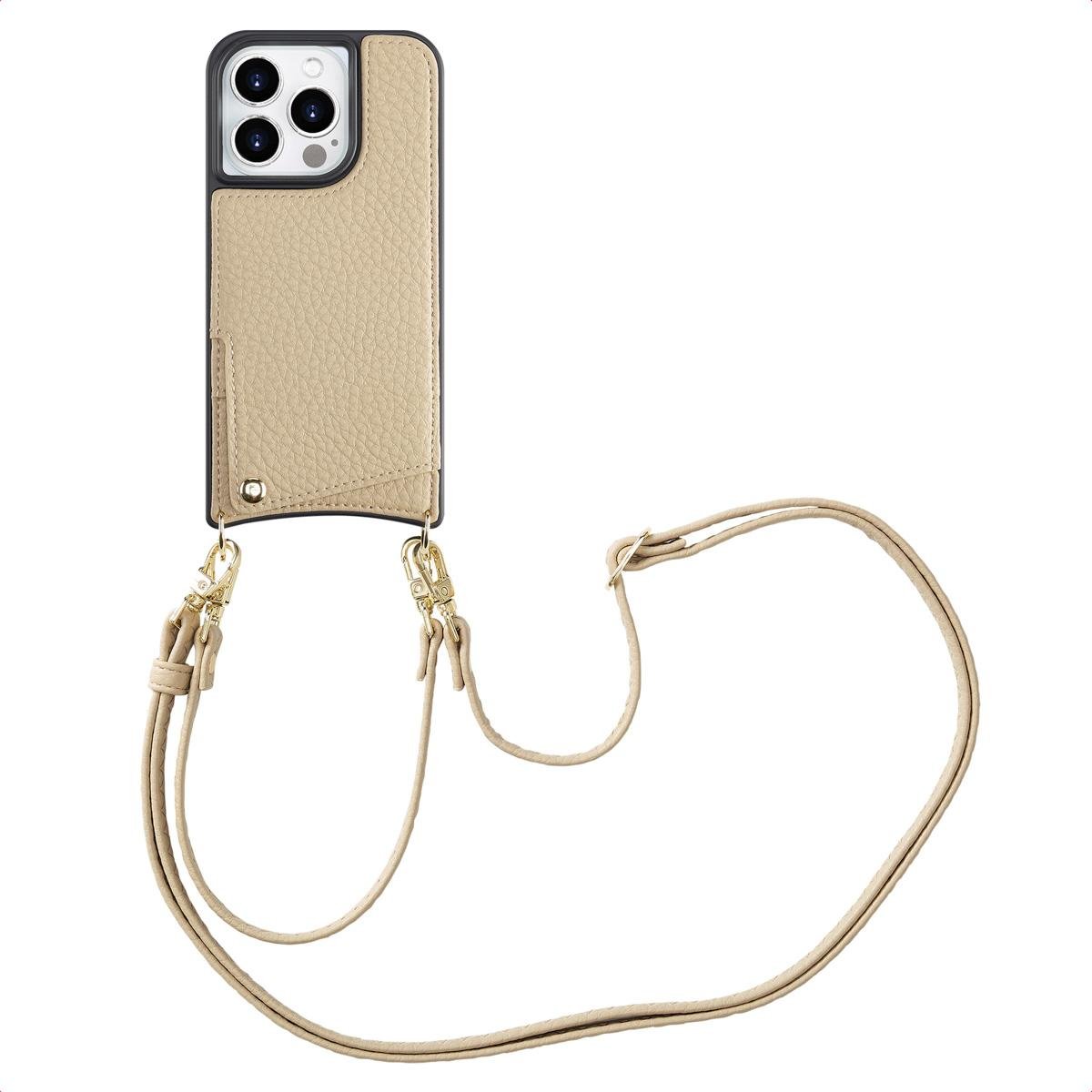 Etui na telefon Selencia Nova z kablem i uchwytem na kartę do Apple iPhone 15 Pro - beżowe