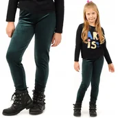 Legginsy - Legginsy dziewczęce Welurowe Elastyczne Spodnie Getry Welur Butelkowe 134 - miniaturka - grafika 1