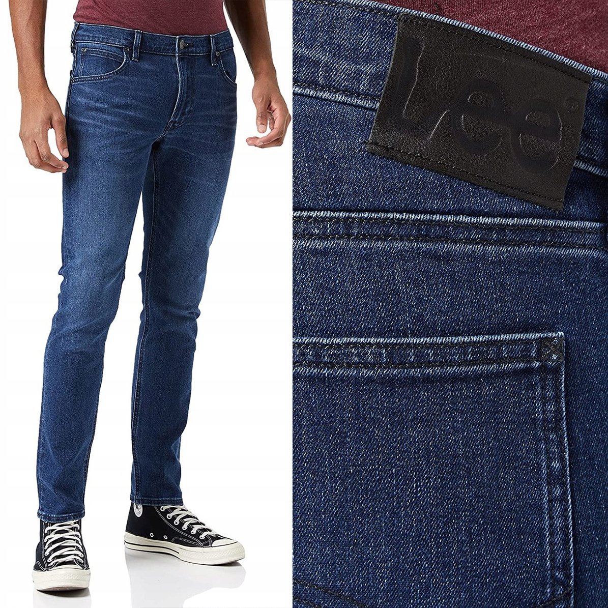 Lee LUKE SLIM Dark Pool mocno zwężane ciemne spodnie jeansowe W27 L32