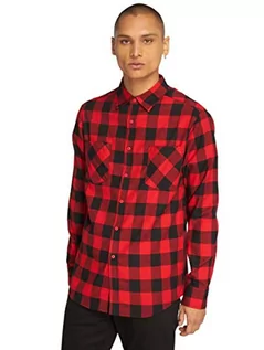 Koszule męskie - Urban Classics Męska koszula flanelowa z długim rękawem, górna część dla mężczyzn z kieszeniami na piersi, dostępna w wielu wariantach kolorystycznych, rozmiary XS-5XL, Blk/Red, 3XL - grafika 1