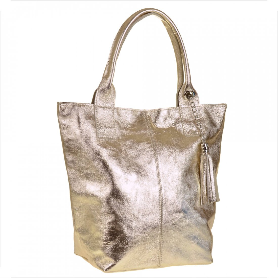 Torba shopper w kolorze złotym ze skóry naturalnej XL