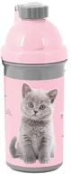 Bidony dla dzieci - Paso Bidon Szkolny szaro-różowy z szarym kotkiem 550ml - miniaturka - grafika 1