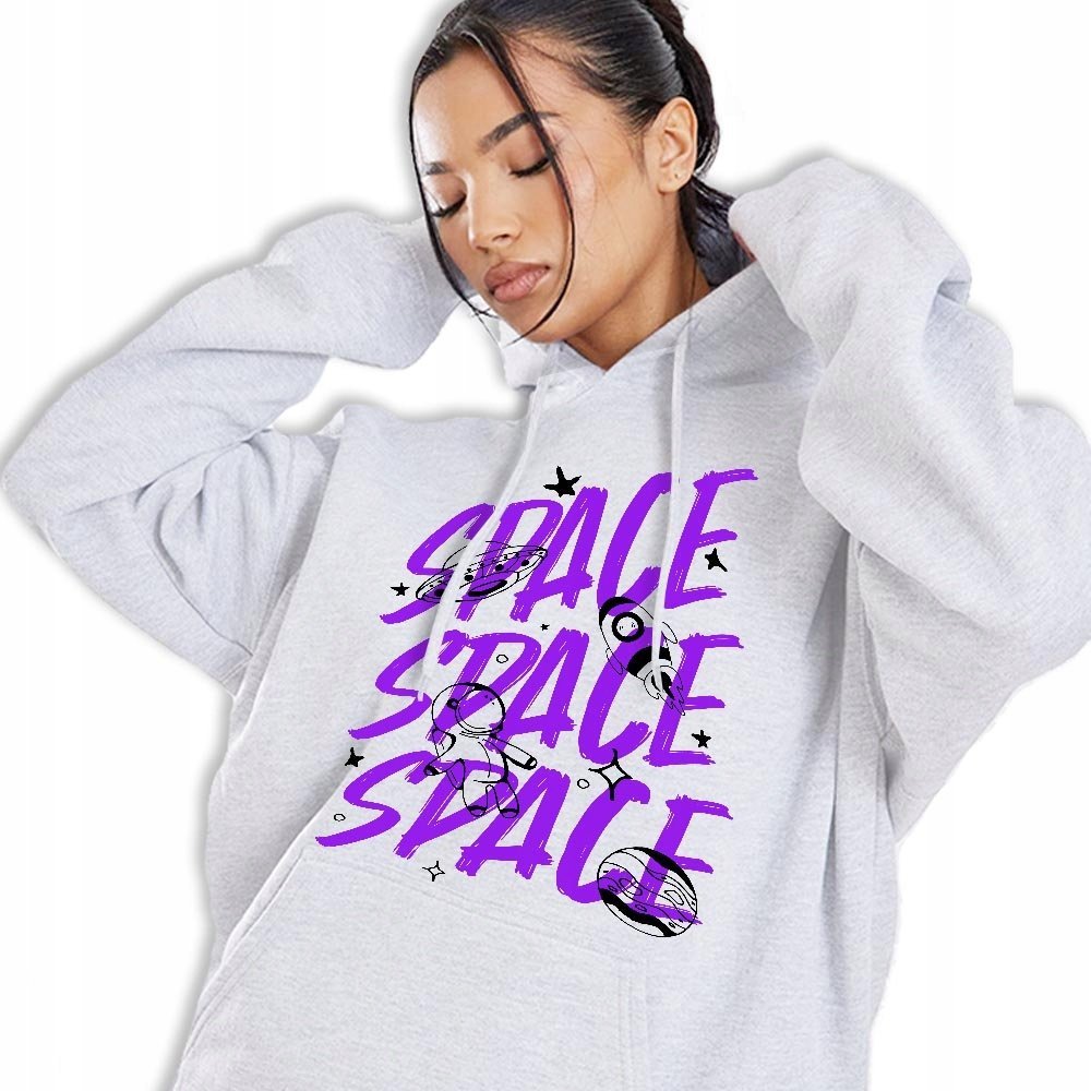 Bluza Z Kapturem Szara SPACE SPACE Młodzieżowe Trendy Styl Wzory Rozmiar XL