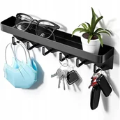 Szafki na klucze - UCHWYT WIESZAK TABLICA NA KLUCZE UBRANIA Z PÓŁKĄ 6 HACZYKÓW CZARNY - miniaturka - grafika 1