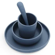 Miseczki i talerzyki dla dzieci - Jollein 4-częściowa zastawa stołowa, kolor indygo, silikonowa - miniaturka - grafika 1
