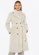 Płaszcze damskie - Dwustronny damski płaszcz z wiązaniem kremowy - miniaturka - grafika 1