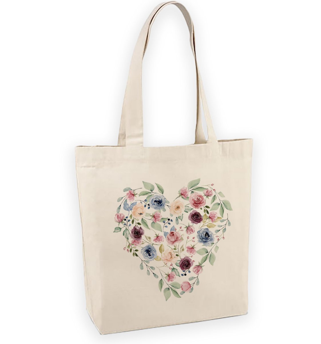 Torba bawełniana z nadrukiem kwiatów róży w sercu