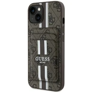 Etui GUESS 4G Stripes MagSafe do Apple iPhone 15 Brązowy - Etui i futerały do telefonów - miniaturka - grafika 4
