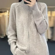 Swetry damskie - TEMU Elegancki Kardigan Damski z Zamkiem Błyskawicznym i Okrągłym Dekoltem - miniaturka - grafika 1