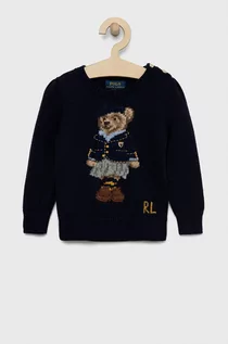 Swetry dla dziewczynek - Polo Ralph Lauren sweter z domieszką wełny dziecięcy kolor granatowy lekki - grafika 1