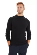 Bluzy męskie - Trendyol Męska bluza z wysokim dekoltem, gładka, wąska bluza, czarna, M, Czarny, M - miniaturka - grafika 1