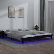 Łóżka - Lumarko Rama łóżka z LED, czarna, 160x200 cm, lite drewno - miniaturka - grafika 1