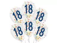Urodziny dla dorosłych - Amscan Balony przezroczyste z nadrukiem 18 i konfetti - 27,5 cm - 6 szt. 9909837 - miniaturka - grafika 1
