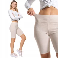 Legginsy - Moraj Prążkowane Legginsy Kolarki z Wysokim Stanem 850-013 Beżowy L/XL - miniaturka - grafika 1