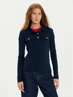 Koszulki i topy damskie - Tommy Hilfiger Polo WW0WW45308 Granatowy Slim Fit - miniaturka - grafika 1