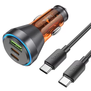 HOCO ładowarka samochodowa USB QC 18W + 2 x Typ C 30W + kabel Typ C do Typ C PD60W NZ12D transparentna pomarańczowa - Akcesoria do smartwatchy - miniaturka - grafika 1