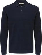 Koszulki męskie - ONLY SONS CIEMNOSZARA KOSZULKA POLO DŁUGI RĘKAW BAWEŁNA S J9A - miniaturka - grafika 1