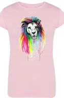 Koszulki i topy damskie - Kolorowy Lew Damski T-shirt Modny Nadruk Rozm.S - miniaturka - grafika 1