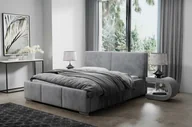 Łóżka - Łóżko tapicerowane AGMAT FIGO z wezgłowiem, 180 x 200 cm, łóżko podwójne z podstawą łóżka i stelażem z metalowych listew, tkanina welurowa: szary - miniaturka - grafika 1