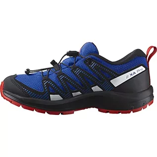 Buty dla chłopców - Salomon XA Pro V8 Climasalomon Waterproof dziecięce buty outdoorowe, precyzyjne dopasowanie, przyczepność w każdym terenie, sportowy wygląd, Lapis Blue Black Fiery Red, 31 EU - grafika 1