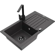 Zlewozmywaki z baterią - Mexen Pablo zlewozmywak granitowy 1-komorowy z ociekaczem i baterią kuchenną Rita, czarny nakrapiany - miniaturka - grafika 1