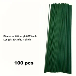 TEMU 50/100/300 Kwiatowych Łodyg Bukietów i Materiałów Rękodzielniczych (30cm/11.8in), Zielono-Biały Metalowy Drut o Średnicy 0.8mm do DIY Kwiatowych - Rękodzieło - miniaturka - grafika 1