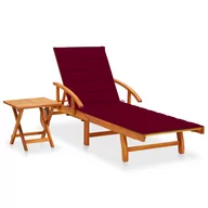 Leżaki ogrodowe - vidaXL Lumarko Ogrodowy leżak ze stolikiem i poduszką, lite drewno akacjowe 3061626 - miniaturka - grafika 1