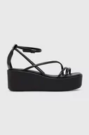 Sandały damskie - Calvin Klein sandały skórzane WEDGE SANDAL 30 LTH damskie kolor czarny na platformie HW0HW01949 - miniaturka - grafika 1