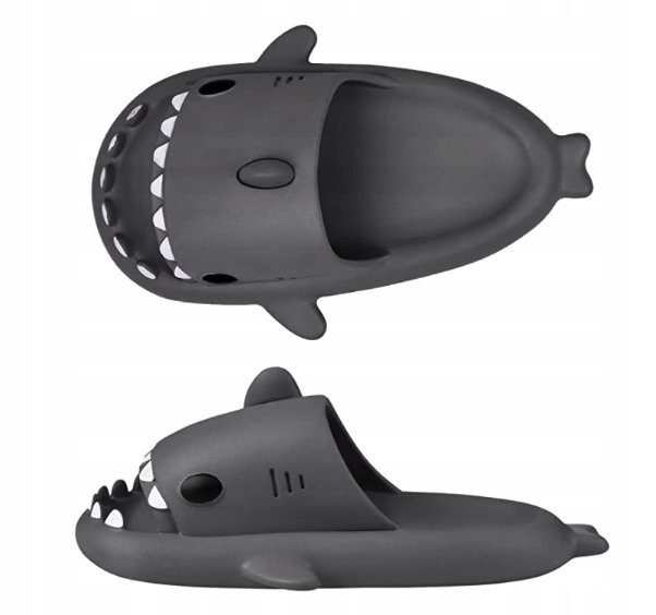 GRUBE KLAPKI NA BASEN REKINY ANTYPOŚLIZGOWE KAPCIE SHARK CZARNE 25-26