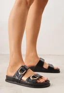 Klapki i japonki damskie - Czarne Klapki Ozdobione Dwoma Klamrami Sthosaildy - miniaturka - grafika 1